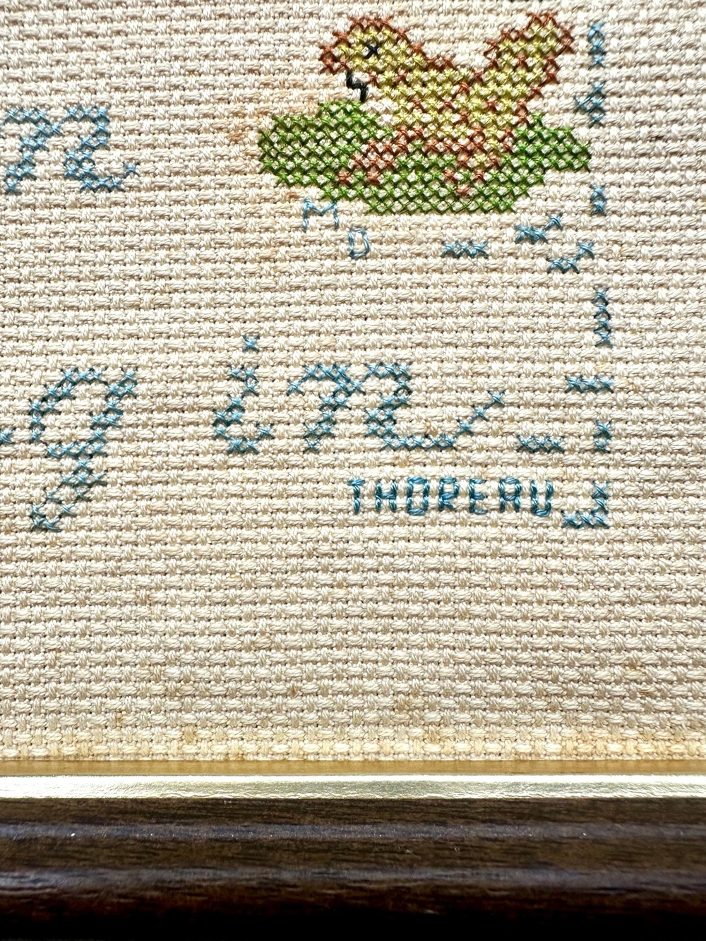 Vtg Framed Handmade Counted Cross-Stitch "Time Is But the stream I go a-fishing" - Picture 7 of 7